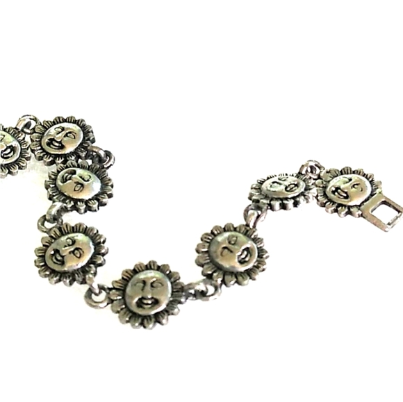 VINTAGE Happy Sun Face Silver Tone Bracelet - Picture 12 of 12